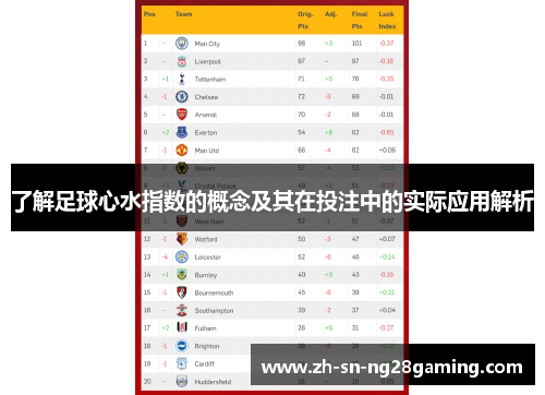 了解足球心水指数的概念及其在投注中的实际应用解析