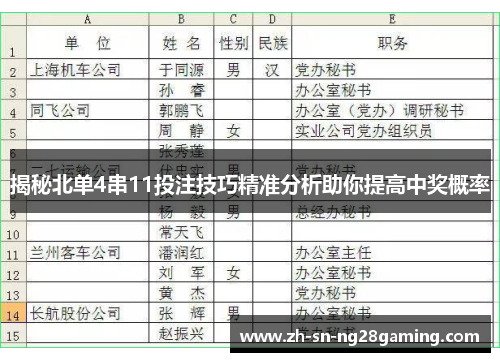 揭秘北单4串11投注技巧精准分析助你提高中奖概率